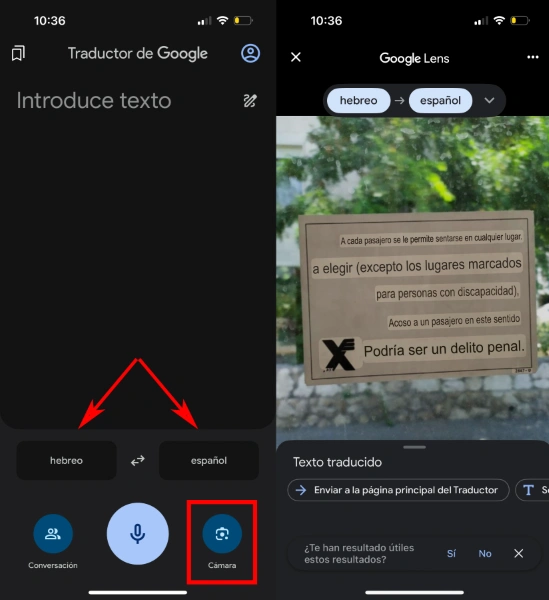 Traduce una imagen del hebreo al español con Google Translate