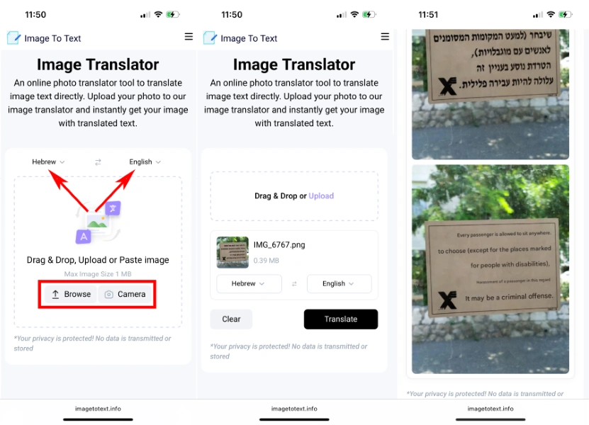 Translate images from Hebrew to English using Image to Text